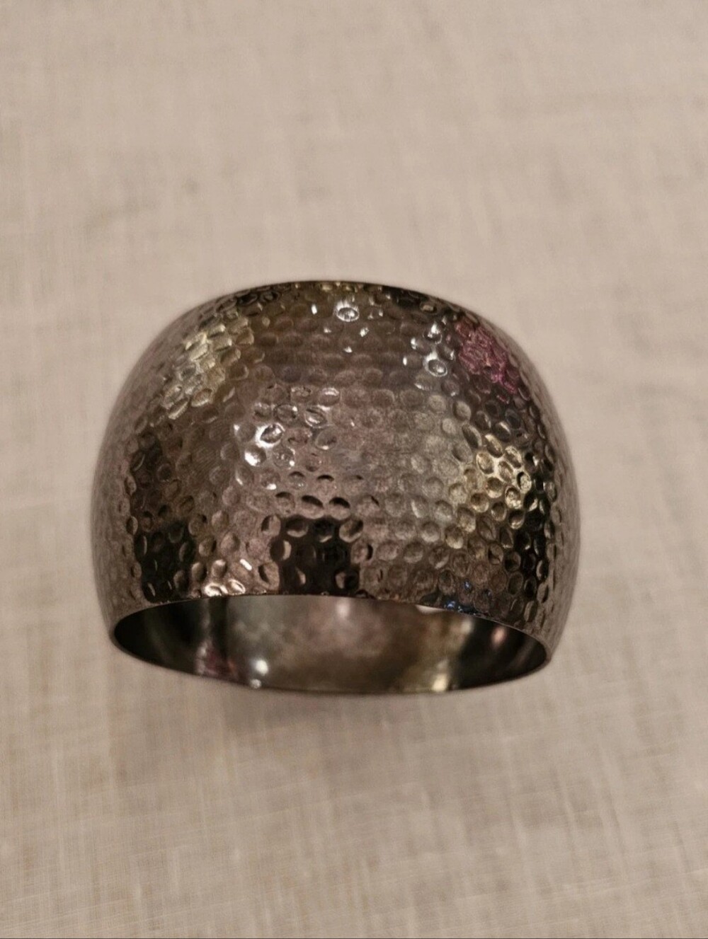 Vintage Hammered Pewter Wide Dome Bangle Bracelet Chunky Brutalist Silver Tone